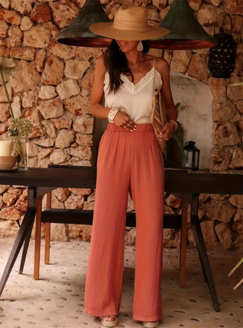 Palazzo Pant Wide - Pantalon Palazzo Femme Taille Haute Effet