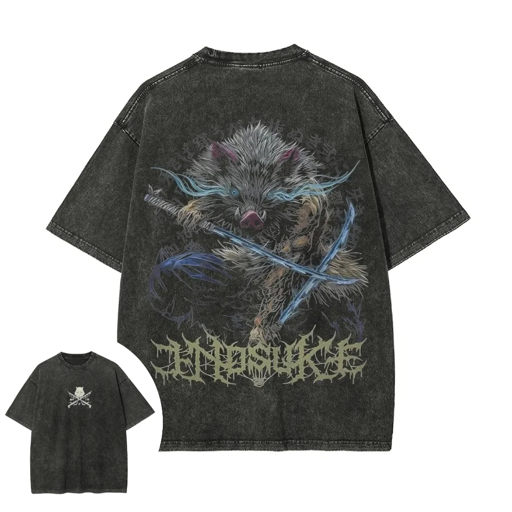 Summer Clothing Good Quality - T-shirt délavé Demon Slayer pour homme