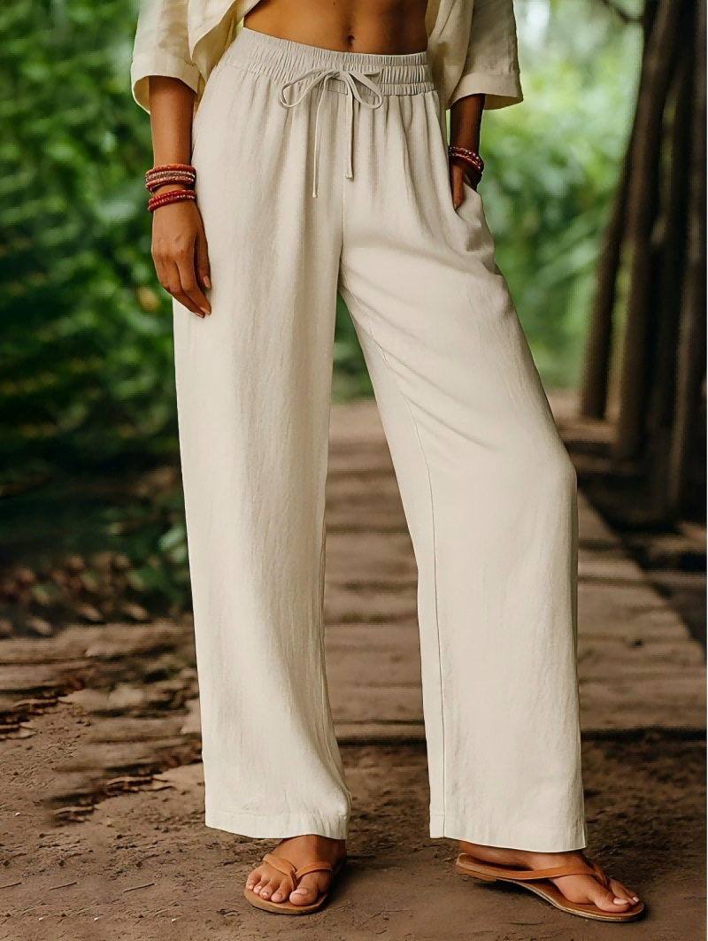 Pantalon en lin à taille élast - Palazzo Pant Wide avis et prix