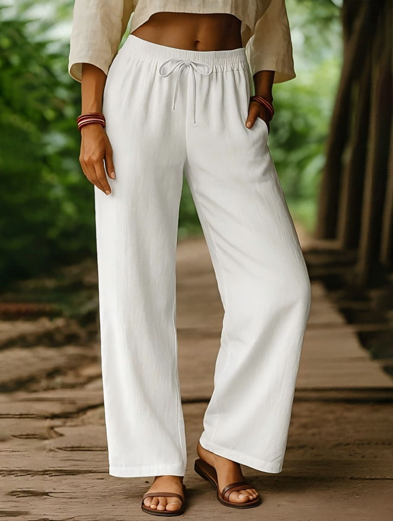 Pantalon en lin à taille élast - Palazzo Pant Wide avis et prix