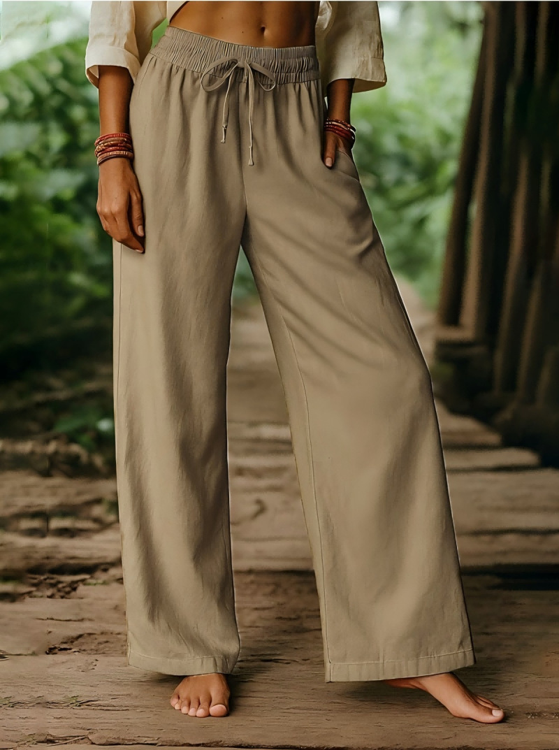 Pantalon en lin à taille élast - Palazzo Pant Wide avis et prix