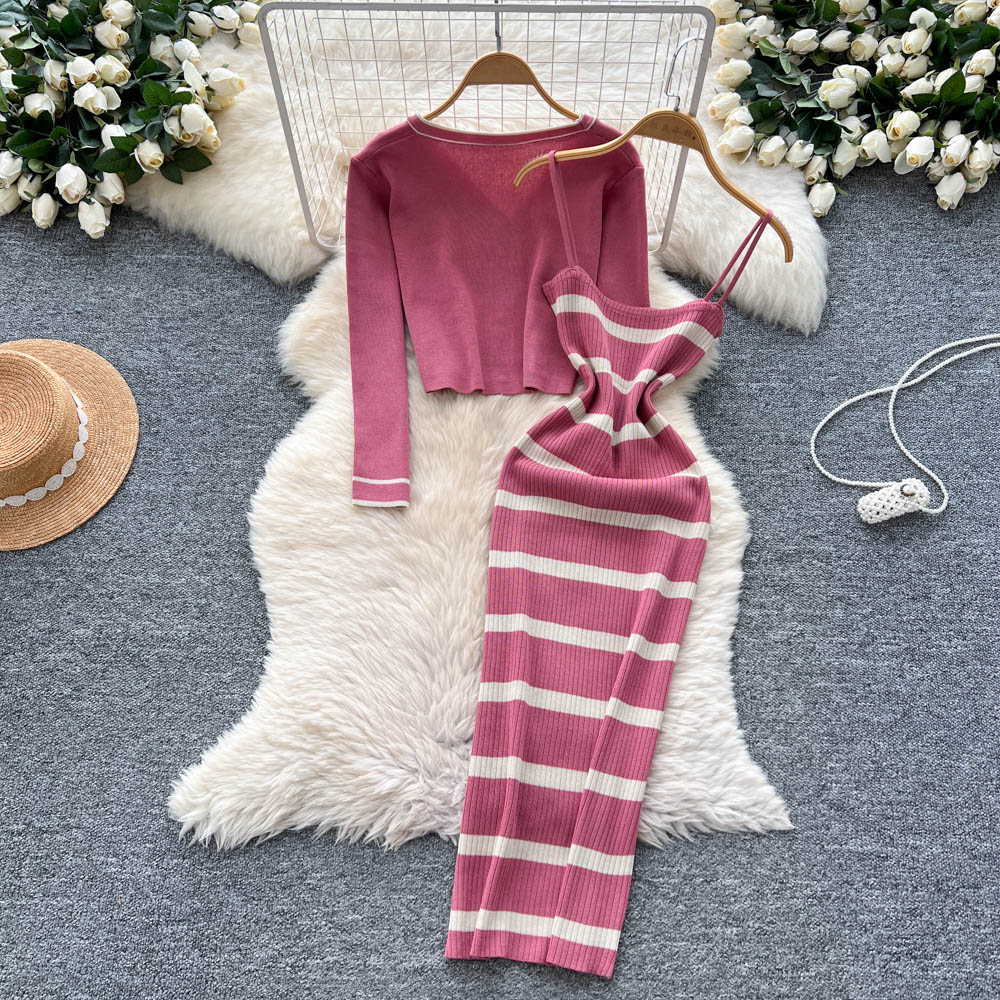 Robe slim en tricot rayé, sexy - Summer Clothing In Winter avis et prix