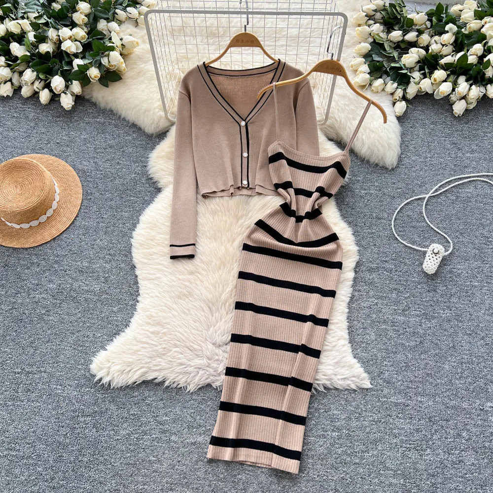 Robe slim en tricot rayé, sexy - Summer Clothing In Winter avis et prix